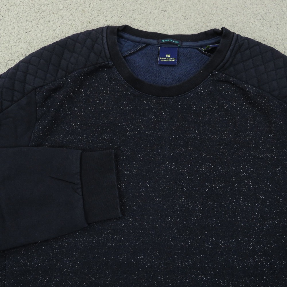 Scotch & Soda Mens XL Navy Blue Speckled Yarn Quilted Patch Pullover Sweatshirt